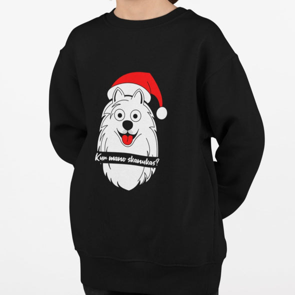 Vaikiškas juodas kalėdinis džemperis "Kur mano skanukas"