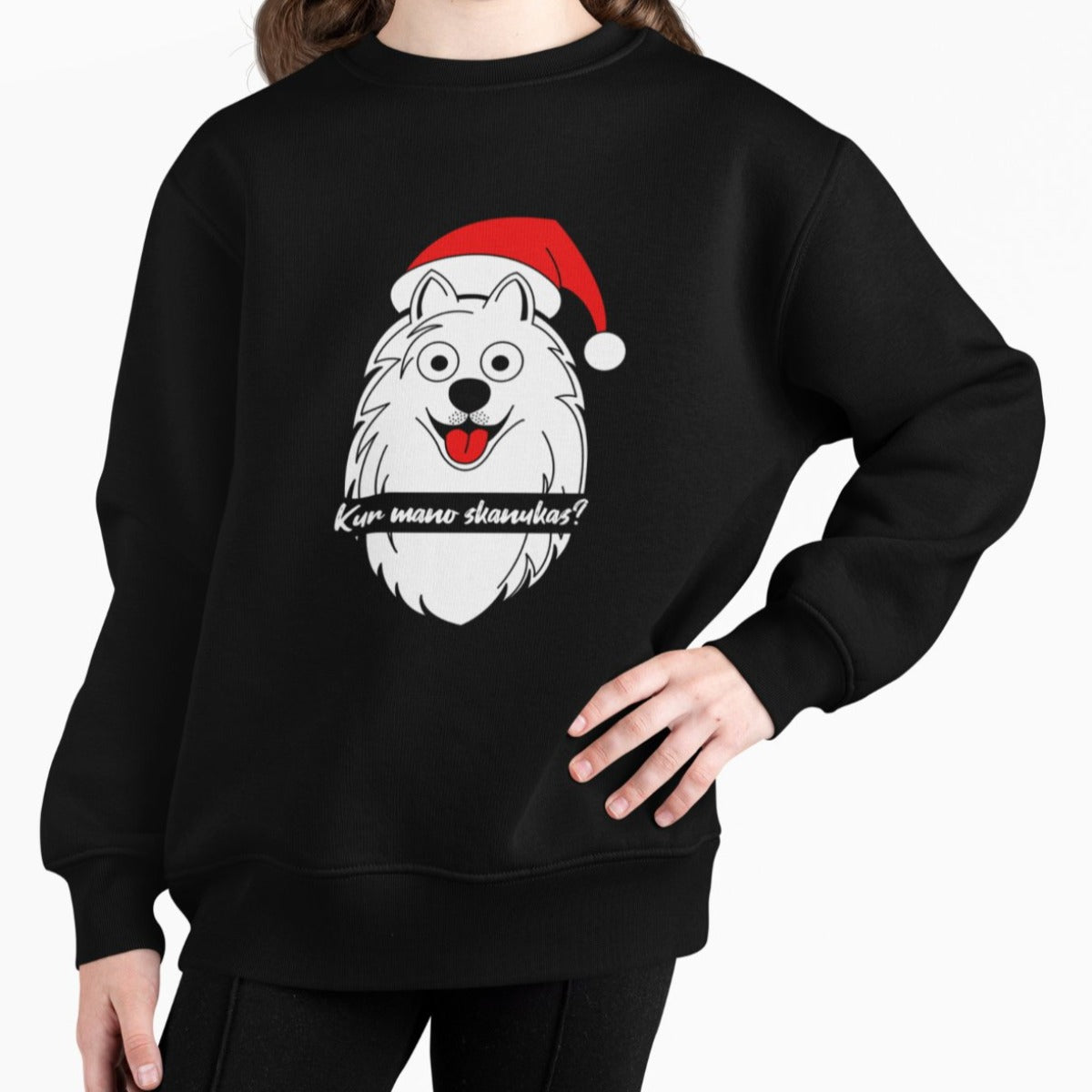 Vaikiškas juodas kalėdinis džemperis "Kur mano skanukas"