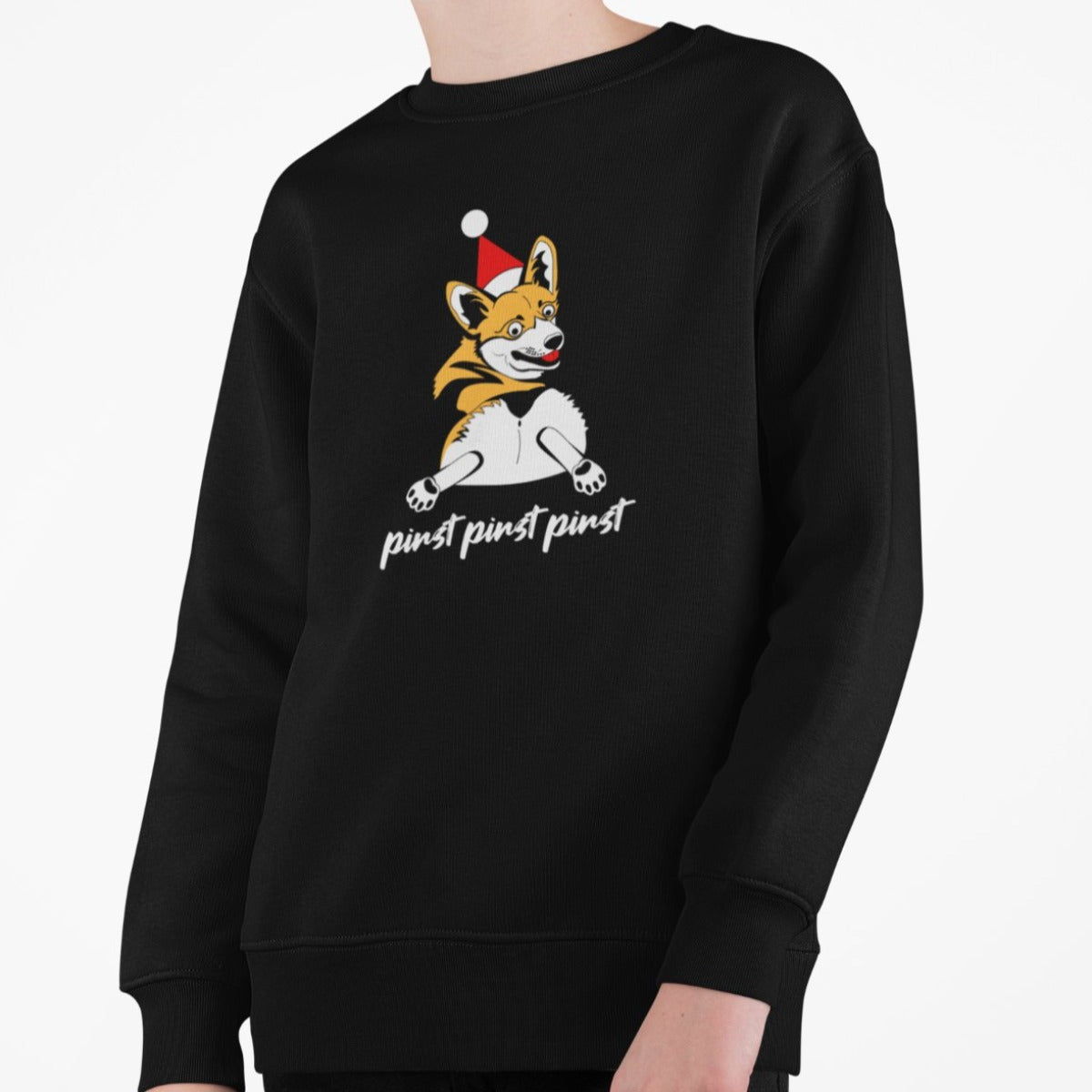 Vaikiškas juodas kalėdinis džemperis "Pirst pirst pirst"