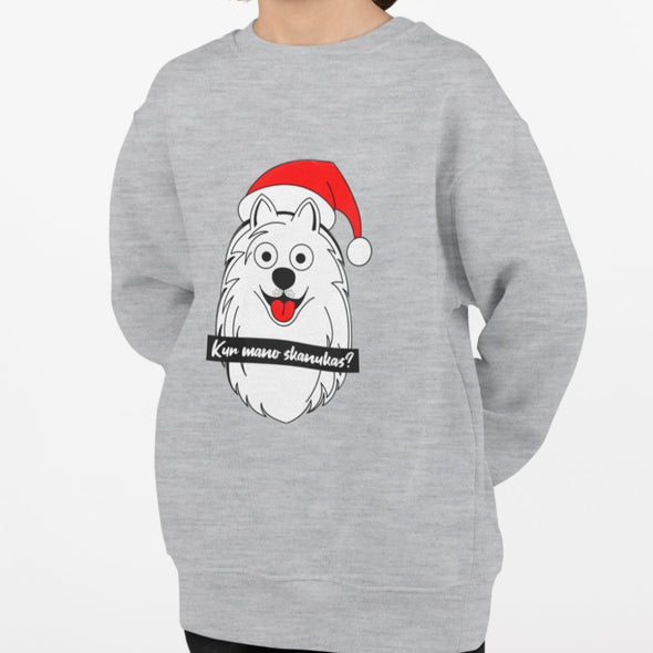 Vaikiškas pilkas melanžinis kalėdinis džemperis "Kur mano skanukas"