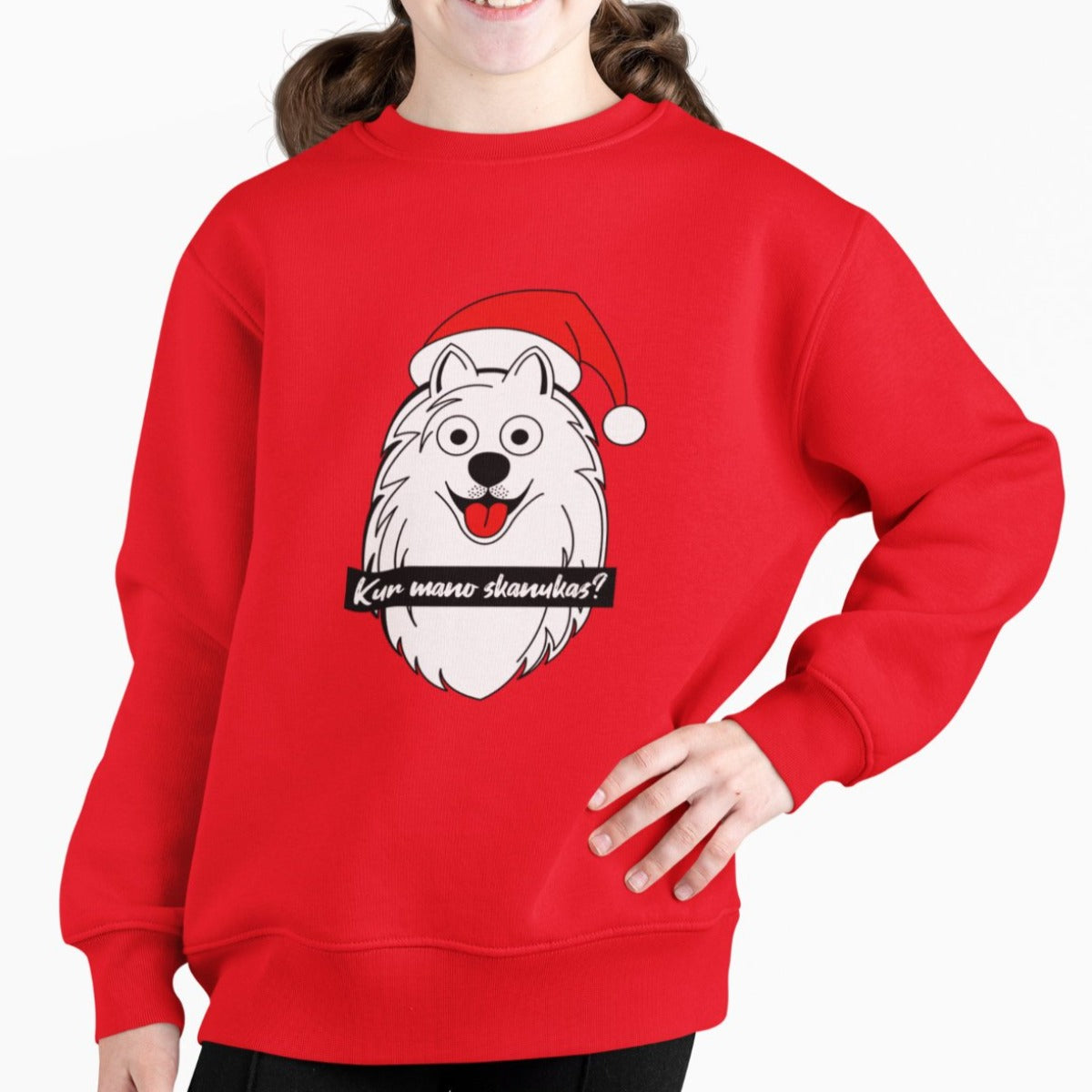 Vaikiškas raudonas kalėdinis džemperis "Kur mano skanukas"