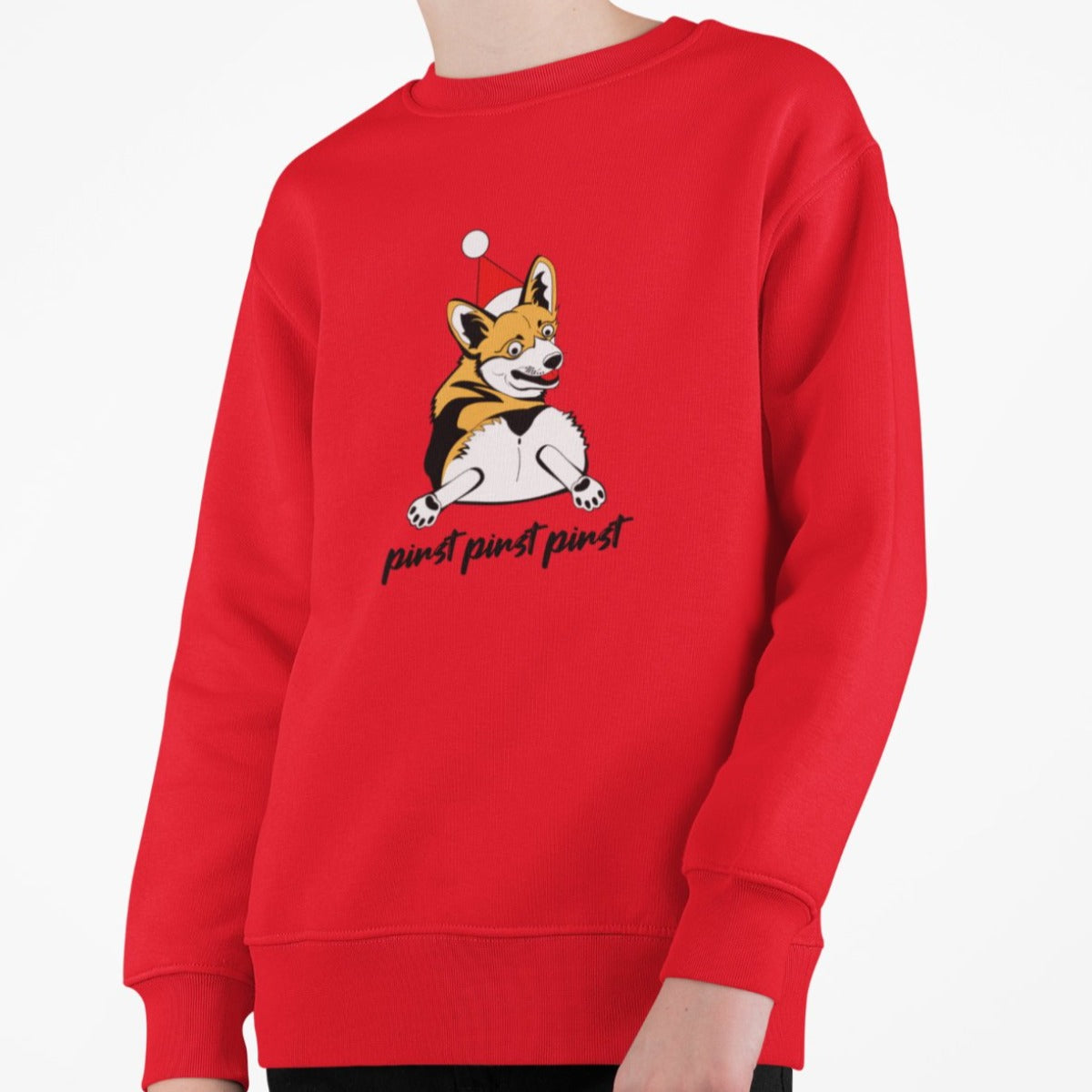 Vaikiškas raudonas kalėdinis džemperis "Pirst pirst pirst"
