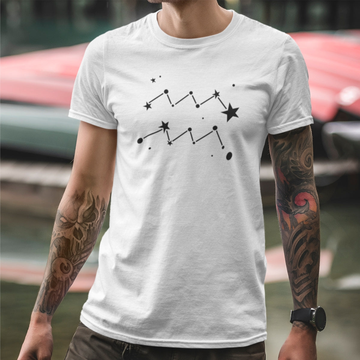 Balti unisex marškinėliai zodiakas "Vandenis“