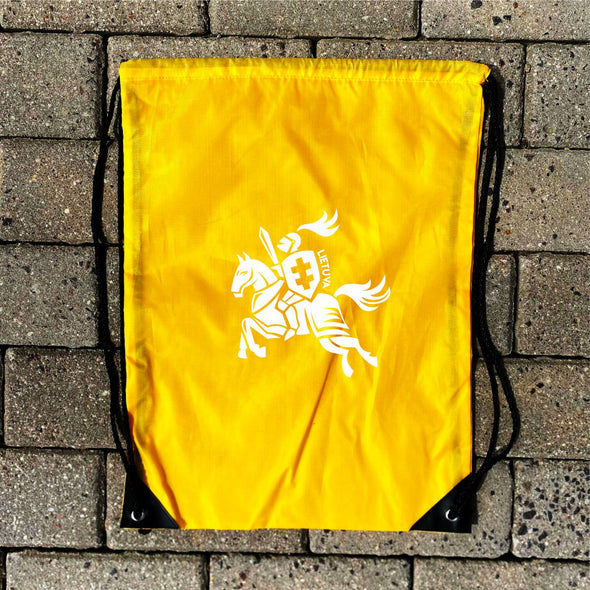 Geltona sportinė kuprinė su balta aplikacija "Vienspalvis Vytis“