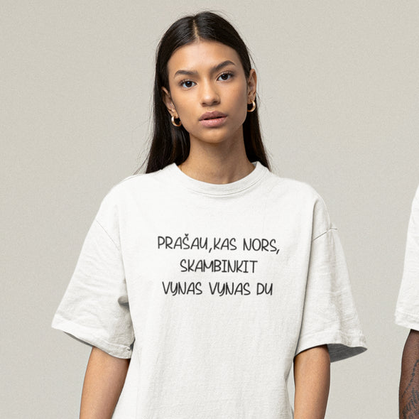 Balti UNISEX marškinėliai "Vynas vynas du“