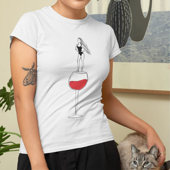 Balti moteriški medvilniniai marškinėliai "Vyno ledi"