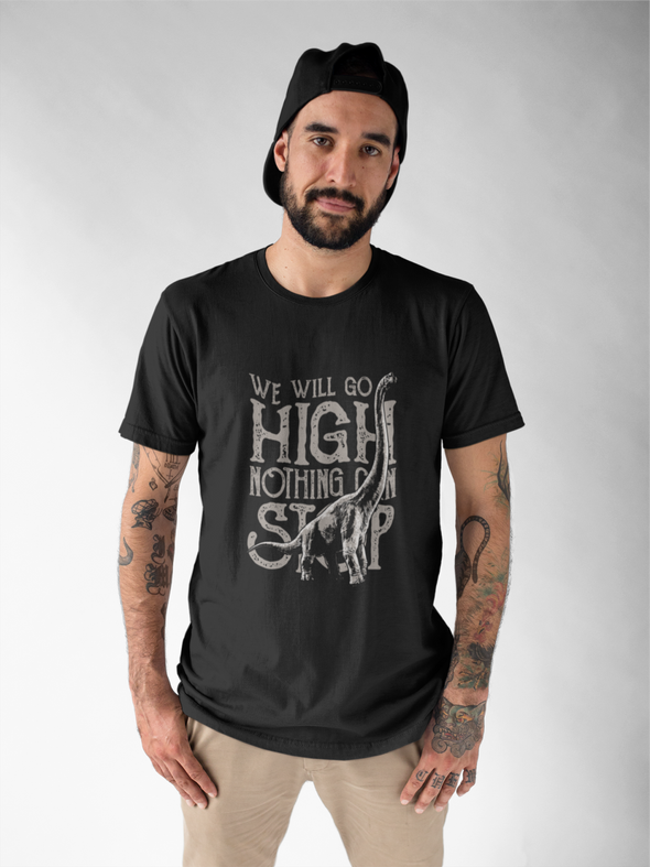 Juodi UNISEX marškinėliai "We will go high“