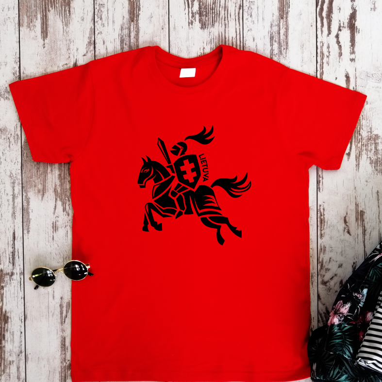 Raudoni UNISEX marškinėliai "Vienspalvis Vytis"