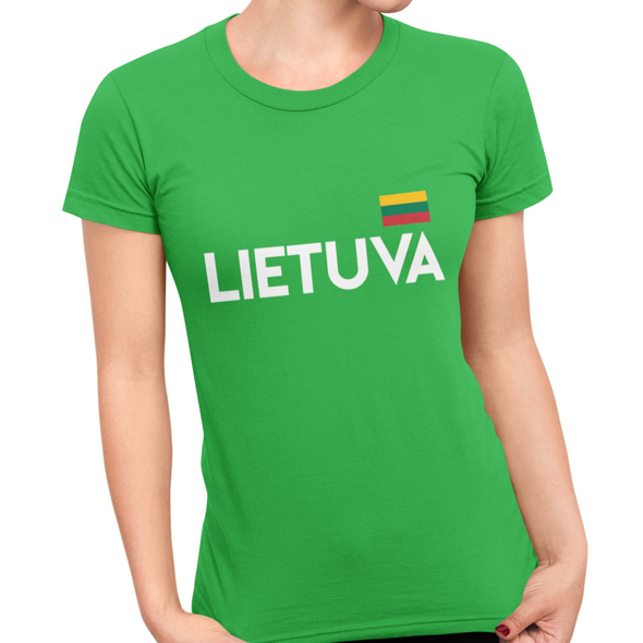 Žali moteriški marškinėliai "Lietuva su maža vėliava"