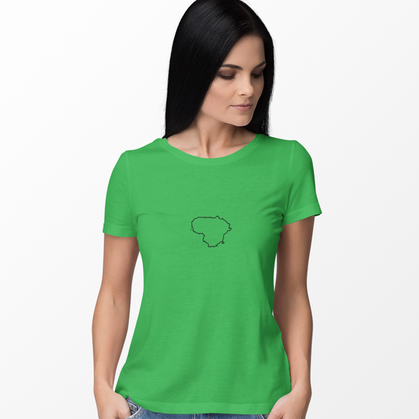 Žali moteriški marškinėliai "Lietuvos kontūrai"