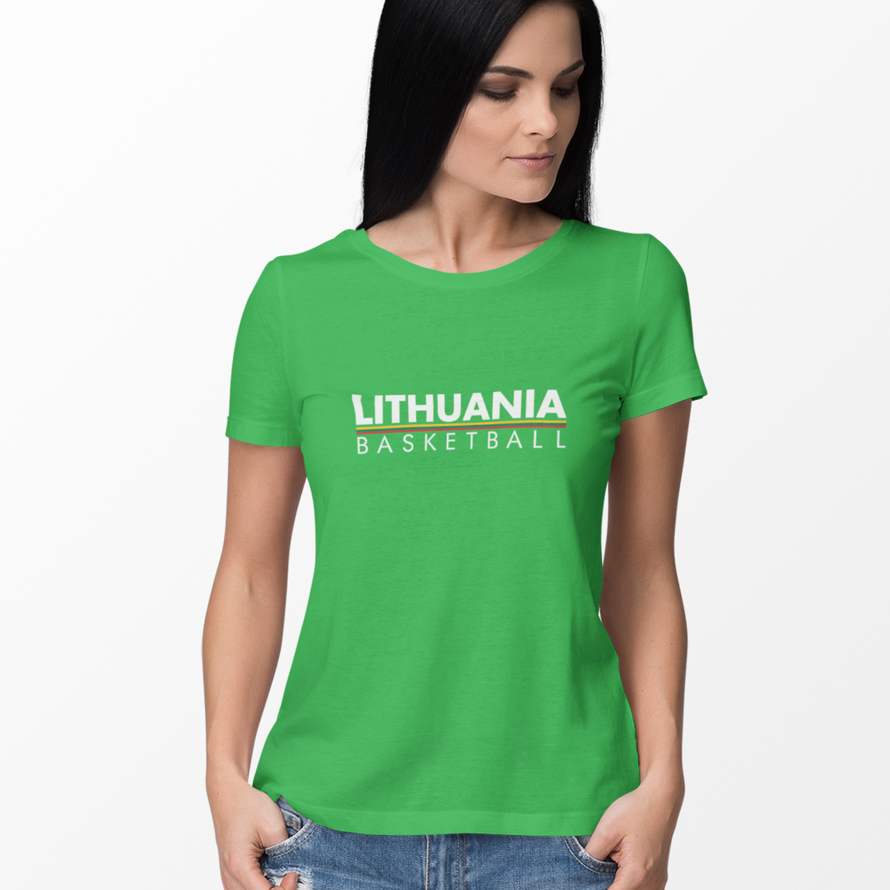 Žali moteriški marškinėliai "Lithuania basketball"