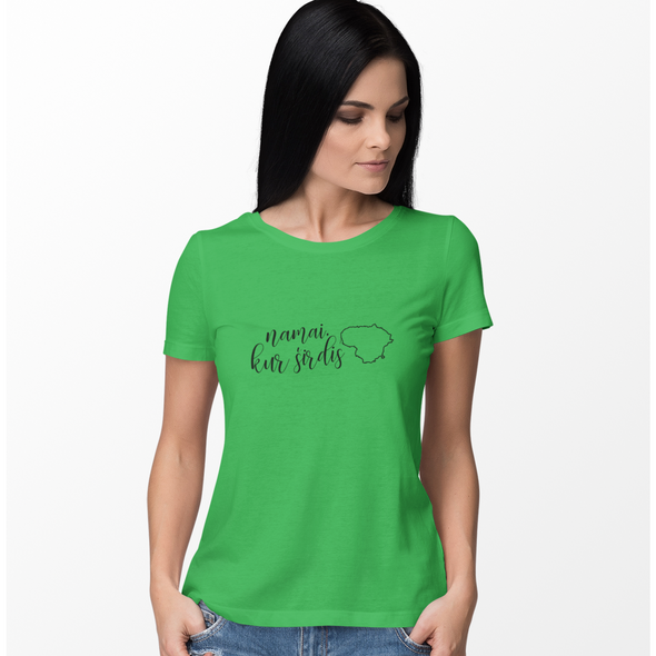 Žali moteriški marškinėliai "Namai, kur širdis"